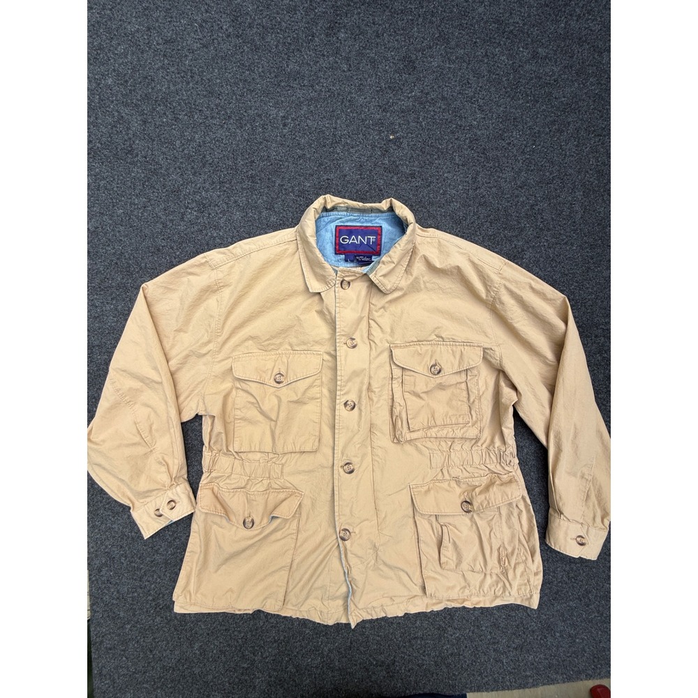 Vintage Gant Field Jacket Mens Large Tan Beige 100% Cotton Safari Utility Coat - Picture 2 of 10